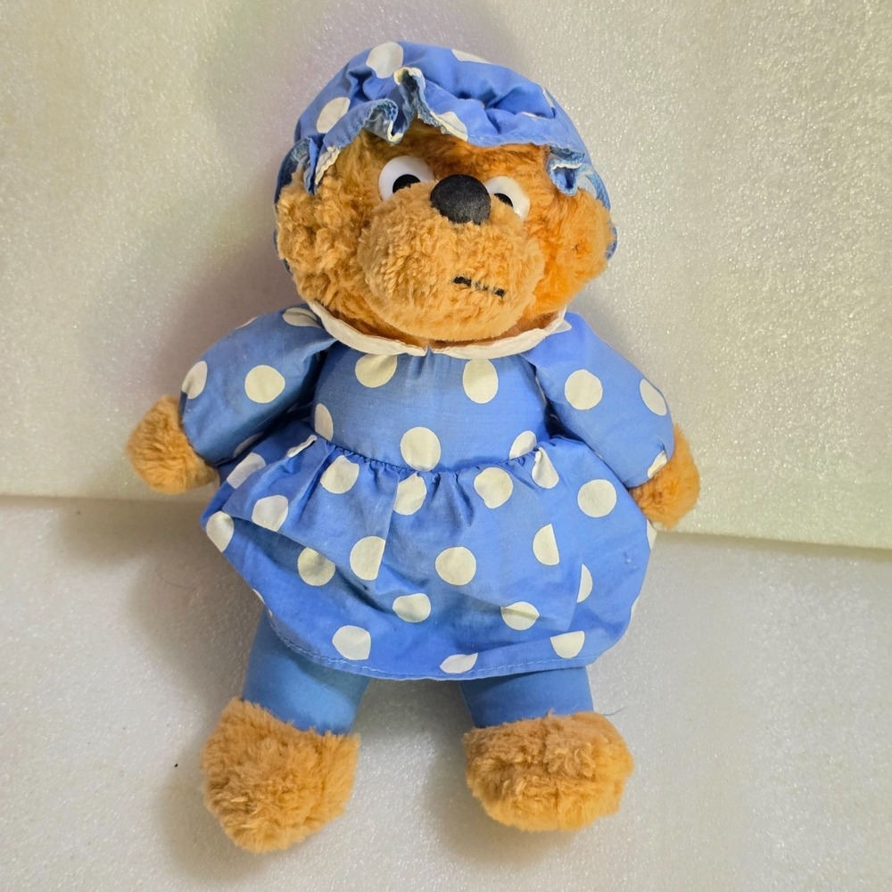 The Berenstain Bears Mama Bear Blue Polka Dot Vintage 1996 Chosun Plush 10"